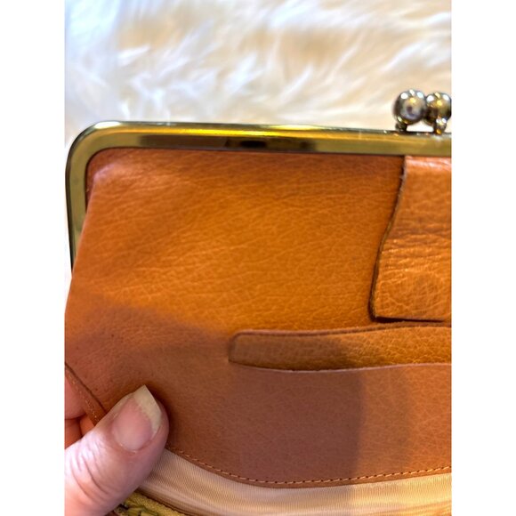 Vtg Antique Pigskin Leather Wallet With Gold-Tone Frame & Crown Detail Clutch - Picture 11 of 12